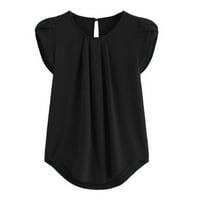 Crne majice za žene šifon pune boje kratki rukav okrugli vrat casual majica kratkih rukava bluza