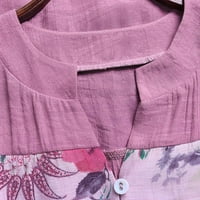 Žene T majice Ljeto Daliy Vintage V izrez Cvjetni ispis Patch dugi rukavi bluza