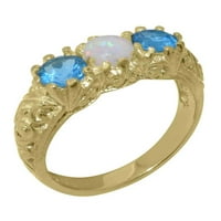 Britanci izrađeni 14k žuto zlatni prsten sa prirodnim razinskim i plavim Topaz ženskim zaručničkim prstenom