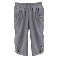 Huaiai Capri pantalone za žene Udobne čvrste boje Spomene obrezirane hlače Ljetne posteljine labave ženske hlače Grey XL