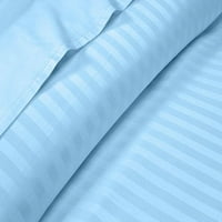 Broj navoja, set za krevet, 18 Duboki džep, egipatski pamuk, sateen završni set - svijetlo plava pruga, puna XL veličina