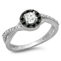 Dazzlingrock kolekcija 0. Carat 10k okrugli rez crno-bijeli dijamant halo angažman prsten ct, bijelo