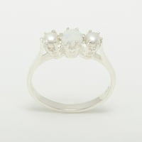 14k bijeli zlatni prirodni Opal i kultivirani prsten ženske ženske žene - veličina 10.25