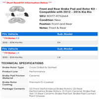 Prednja i stražnja kočnica i komplet za rotor - kompatibilan sa - Kia Rio 2015