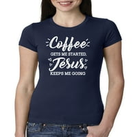Wild Bobby kafa me pokreće Isus me drži da idem inspirativno kršćanske žene Slim Fit Junior Tee, mornarice,
