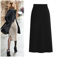 Huaai suknje za žene Ženska elegantna pletena mid-teletska suknja Čvrsta struka Split suknja Maxi suknja