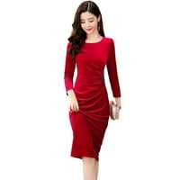 Ženska maturalna haljina od pune boje Okrugli vrat Pleted Slim Fit H Oblik Warm Chi-Pao Style Dužina
