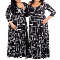 Glonme Women Cvjetni print Kaftan Maxi Haljine Swing Holiday Dugi haljina Geometrijski putovanja D 5XL