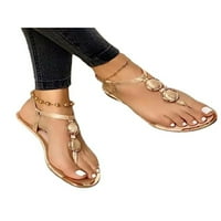 Žene ravne sandalne kaznene sandale sandale za plažu Theng cipele dame udobne žene ljeto zlatno 7