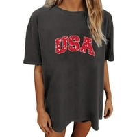 Američki zastava opružni vrhovi za žene T majice Velike veličine okrugli vrat kratki rukav, četvrti