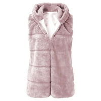 Žene Furgilet prsluk - Faux-Fau Furgilet bez rukava bez rukava od punog kapuljača jakna od kaputa na vrhu ružičaste L