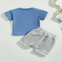 Thaisu Thaisu Toddler Boy ljetne odjeće, slovo kratkih rukava Ispiši casual vrhovi + valjani manžetni kratke hlače