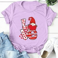 Valentines majice za žene Gnome Heart Print Graphic kratki rukav majice Crewneck Lagani za odmor