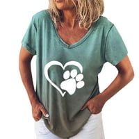 Amousa modni ženski gradijentni tisak kratkih rukava V-izrez Love Print Top majica Thirts majice za