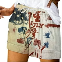 Kompresijske hlače Žene Ženska ljetna neovisnost Dan tiskane multi džep čipke Up kratke hlače Ležerne