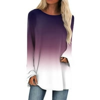 Košulje za žene Grafička boja Block Crewneck Ispis gradijent dugih rukava tunika Thirt Pink XL