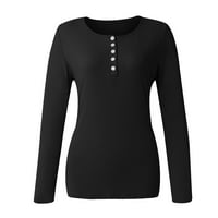 Ženske bluze bluza Čvrsti dugi rukav seksi ženske košulje Henley Ljetni vrhovi crne l