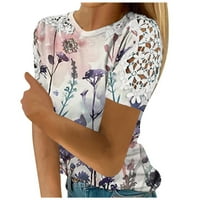 Bazyrey ženski kratki rukav ženski okrugli dekolte grafički otisci bluza casual čipke šuplje majice