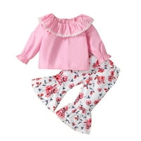 Objave za djevojčice Toddler Baby dugi ruff ruffle majica na vrhu cvjetne ispisane hlače od otapanja