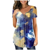 Ženski vrhovi grafički otisci kratkih rukava za bluze Casual Women Ljeto Henley majice svijetlo plava