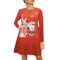 Dqueduo ženski vrhovi modni božićni milu jeleni ispisane haljine s dugim rukavima plus vrhovi veličine