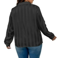 Ženska crna prugasta ovratnik elegantne bluze dugih rukava plus veličine