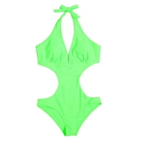 Ženska duboka V-izrez Čvrsta boja Halter kupaći odijelo High Cut Bikini kupaći kostimi Monokini za žene