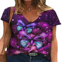 Niuer Ljetna cvjetna majica za žene kratki rukav V-izrez V-izrez Labavi tenički vrhovi plus majice