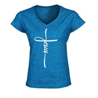 S4E ženski Isus poprečni religiozni mali fit V-izrez majica X-Veliki kraljevski plavi