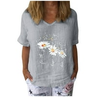 Ženski vrhovi Ljetni ženski povremeni print pamuk i posteljina O-izrez kratki rukavi majica bluza