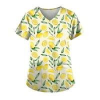 Grafički bluza Ispisuje ravnu odjeću s kratkim rukavima Ljetni V-izrez za žene žuti 5xl