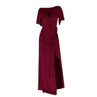 Haljine za vjenčanje za žene Fall V izrez prorez djeveruša duga suknja haljina crvena