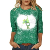 Žena St. Patrick's Majica Lucky Shamrocks Clover Graphic Majica Fit Tops irski praznici Ženske odjeće Rukav V-izrez Cvjetna košulja Trendi vrhovi za žene Zelene s