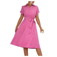 Leesechin woemns uzročni čipka midi haljina od pune boje nacrtaju košulju za leđa čipka