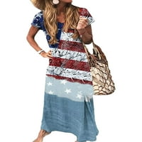 Grianlook Ladies Sundress V izrez Maxi haljine SAD zastave duge haljine žene havajski omot kratki rukav