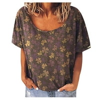 Ljetna bluza Žene Modni četvero-list tiskani majica kratkih rukava Okrugli vrat Tops Dame Top Brown