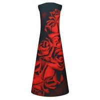 Ženske haljine V-izrez Maxi Fashion Maxi Ispisana ljetna haljina bez rukava crvena l