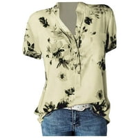Boho vrhovi za žene Ljeto kratki rukav dressy casual bluze cvjetne Henley majice T-majice bež s