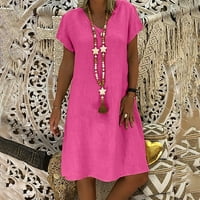 Strugten Ženska ljetna labava čvrsta boja s kratkim rukavima s kratkim rukavima A-line haljina duge