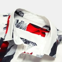 B91XZ košulje za muškarce Modni kratki tiskani ovratnik rukavac Ležeran ravna košulja Muška majica Majice Bijela, Veličina XXL