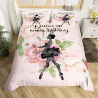 Dance Duvet Cover Queen, Ballet Dancer Poklopac posteljina za djecu Teens Youth, Pink Cherry cvjetovi