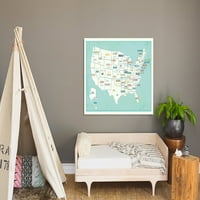 Zidna karta Art Print, Print, Kid's USA Wall karta, dekor za decu, rodna neutralna vrtića, putni vrtić,