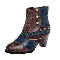 Retro ženske sukare potpetice patentni zatvarač, print kratkih čizme Okrugle cipele za nožne prste