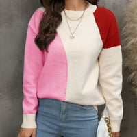 Pad džempera za žene plus veličine džemper od pune boje okrugli vrat dugih rukava, ležerni džemper ružičasta