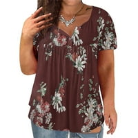 Ženske plus veličine Ležerne tipke za kratke rukavice Henley majice Ljeto cvjetni osnovni majica labavi