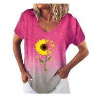 Zlekejiko modna majica s kratkim rukavima za suncokret za žene V-izrezani pulover labava ženska bluza
