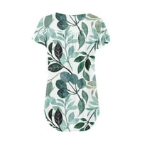 Hanas vrhovi ženske ljetne modne majice, Henley V izrez kratki rukav, cvijeće i lišće Ispiši labavi