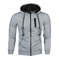 QiaOCaity jakne za muškarce Sportski džemper sa kontrastni dugi rukav džep sa kapuljačom sa zatvaračem