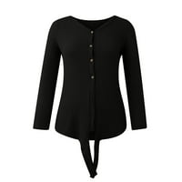 Ženski vrhovi ženske dugih rukava, ležerne majice Henley ljeto crna s