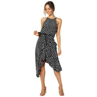 Hinvhai Plus Veličina haljina za žensko čišćenje Ljeto Polka Dot čipka Iregularna 3-boja Ženska haljina Black XL